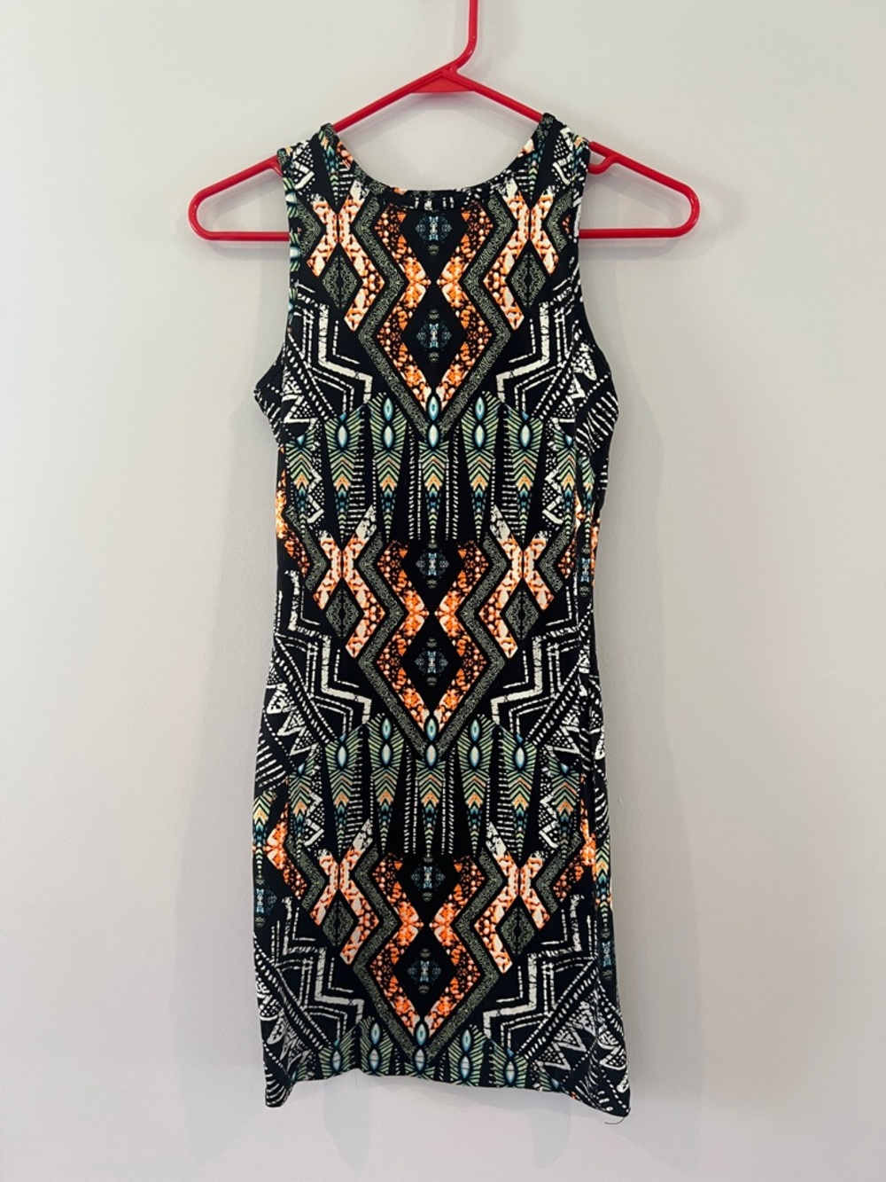 Topshop PETITE Black Geometric Bodycon Mini Dress with Orange Accents